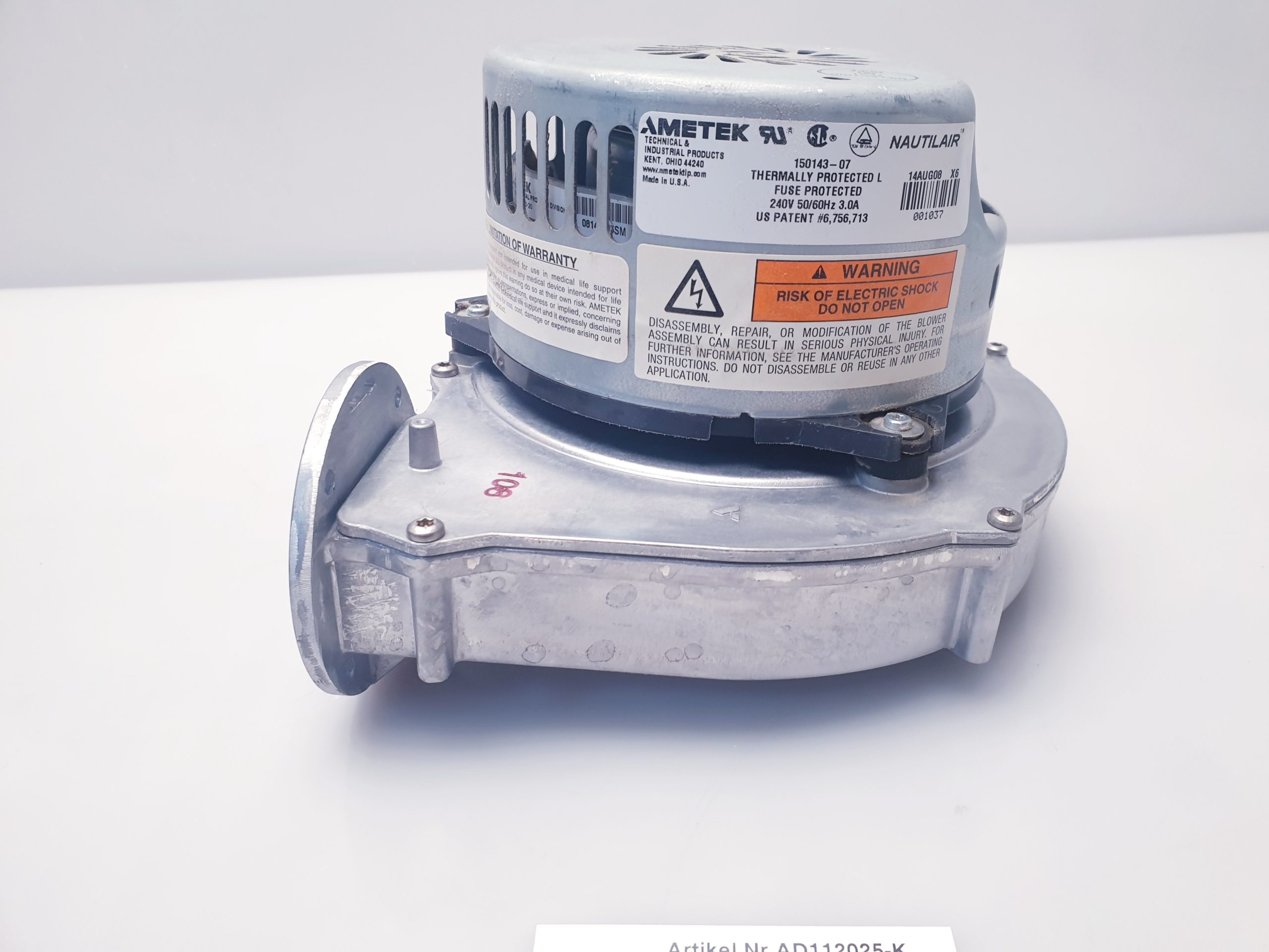 Ametek lr nautilair 150143-07 14aug08 x6 combustion blower ,, Verbrennungsgebläse