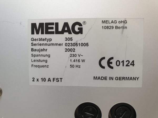 Melag 305 Heissluftsterilisator / Sterilisator 1416 Watt mit 02 Tabletts