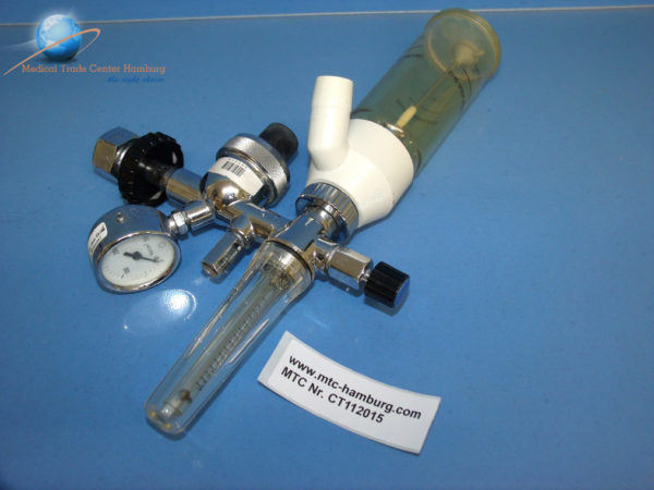 Dräger Flowregler Sauerstoff mit Befeuchterflasche und Manometer