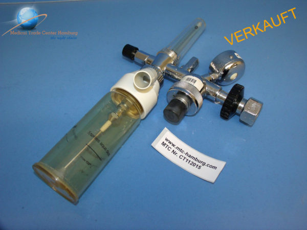 Dräger Flowregler Sauerstoff mit Befeuchterflasche und Manometer
